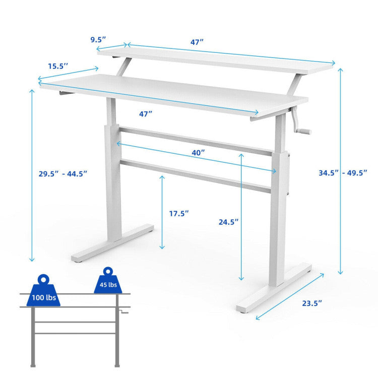 2-Tier Height Adjustable Sit to Standing Desk with Monitor Stand