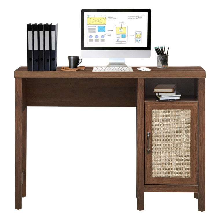 Rustic Wooden Computer Desk with Storage Cabinet for Home Office