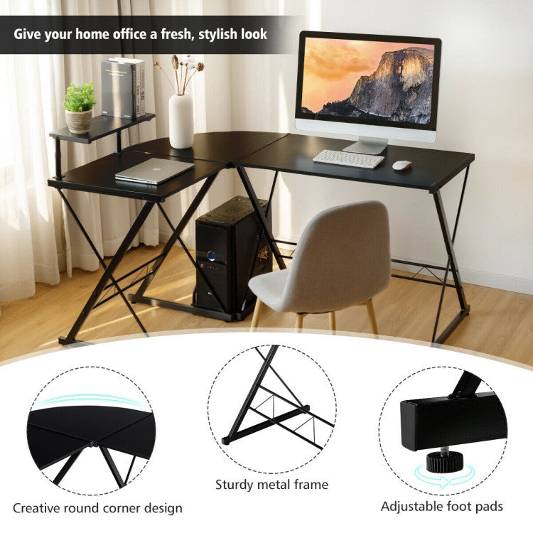 58 Inch L-Shaped Computer Desk with Movable Shelf and CPU Stand