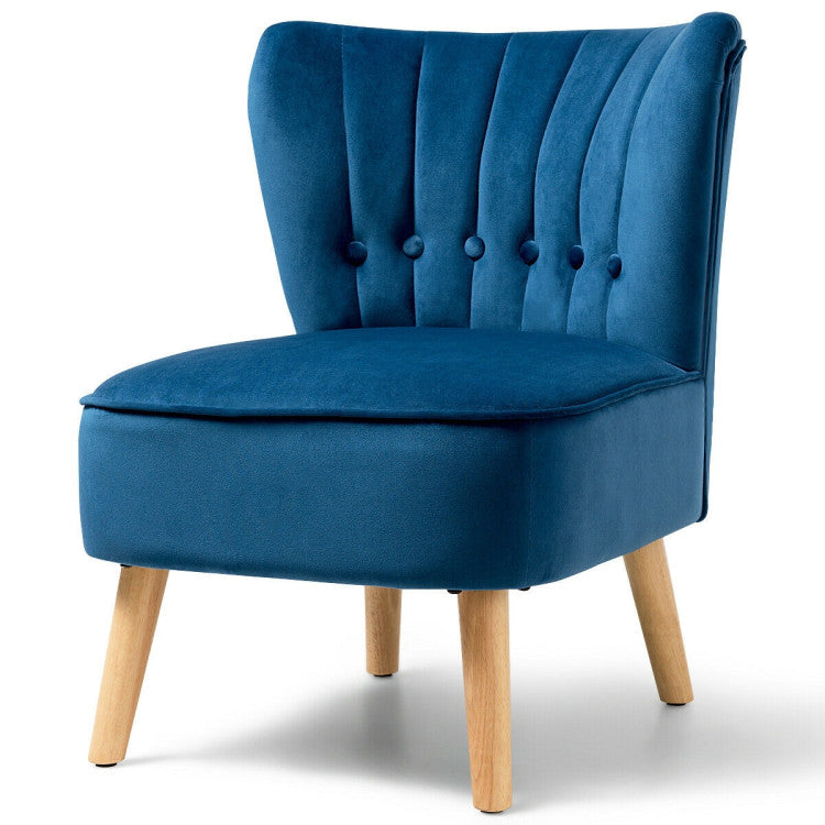 Modern Armless Velvet Accent Chair with Button Tufted and Wood Legs