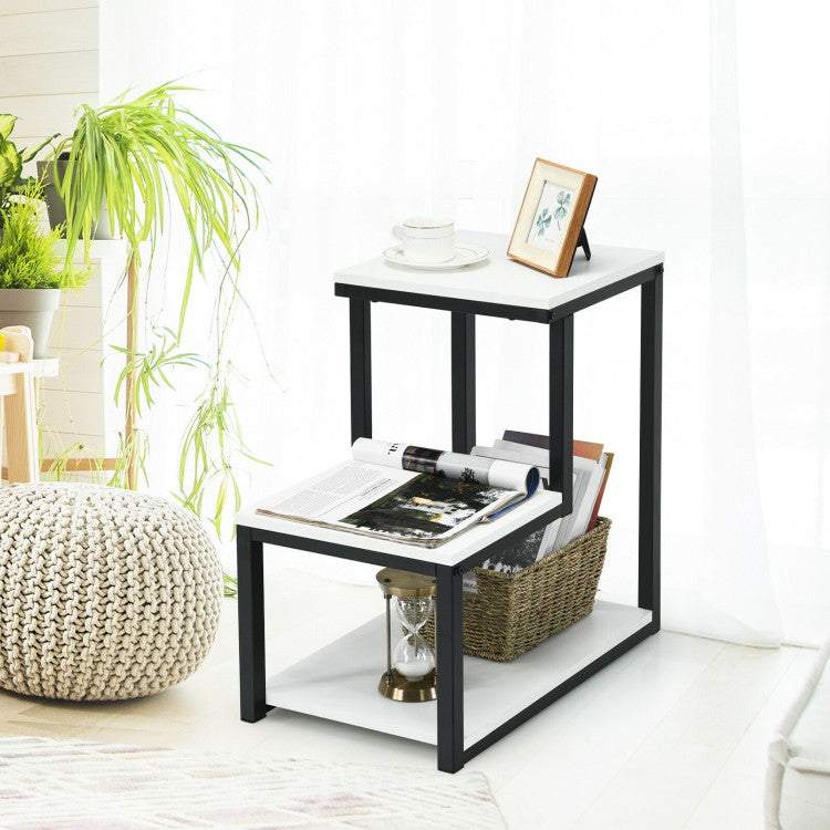 3-Tier Ladder-Shaped Chair Side Table with Storage Shelf