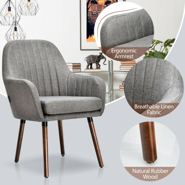 Set of 2 Fabric Upholstered Accent Chairs with Wooden Legs