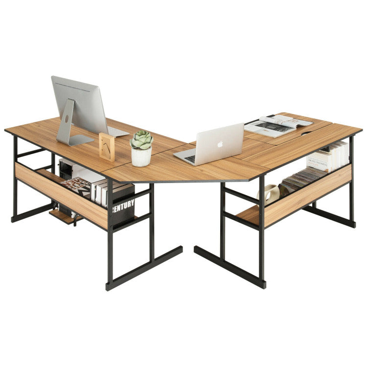 L-Shaped Computer Desk with Tiltable Tabletop