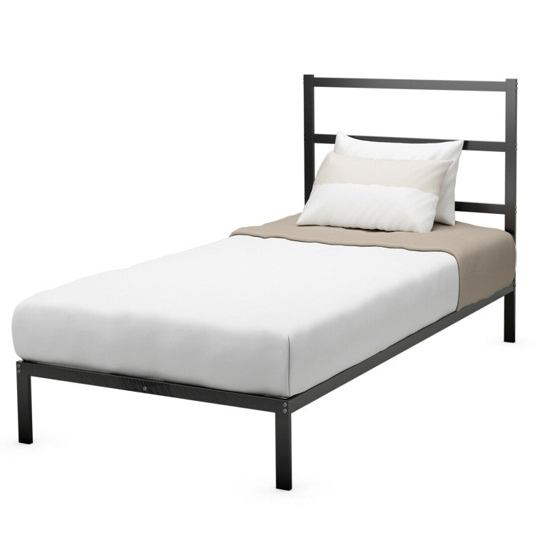 Twin/Full Size Metal Bed Platform Frame with Headboard.