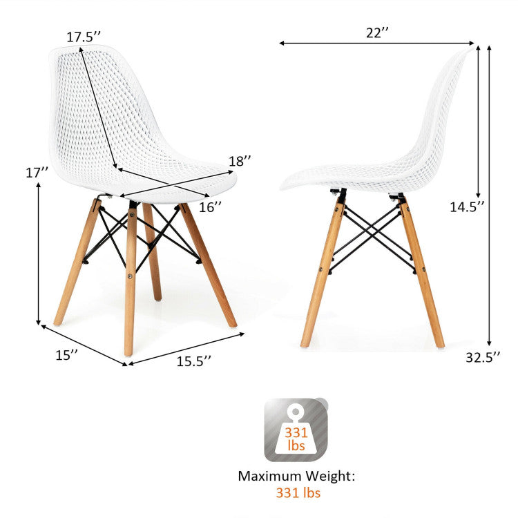 2 Pieces Modern Plastic Hollow Chair Set with Wood Leg