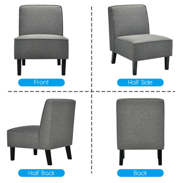 Single Fabric Modern Armless Accent Sofa Chair with Rubber Wood Legs