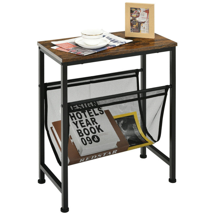 Narrow End Table with Magazine Holder Sling for Small Space