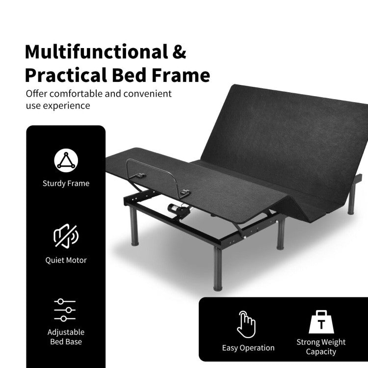 Queen Size Adjustable Bed Base Frame with Wireless Remote Control