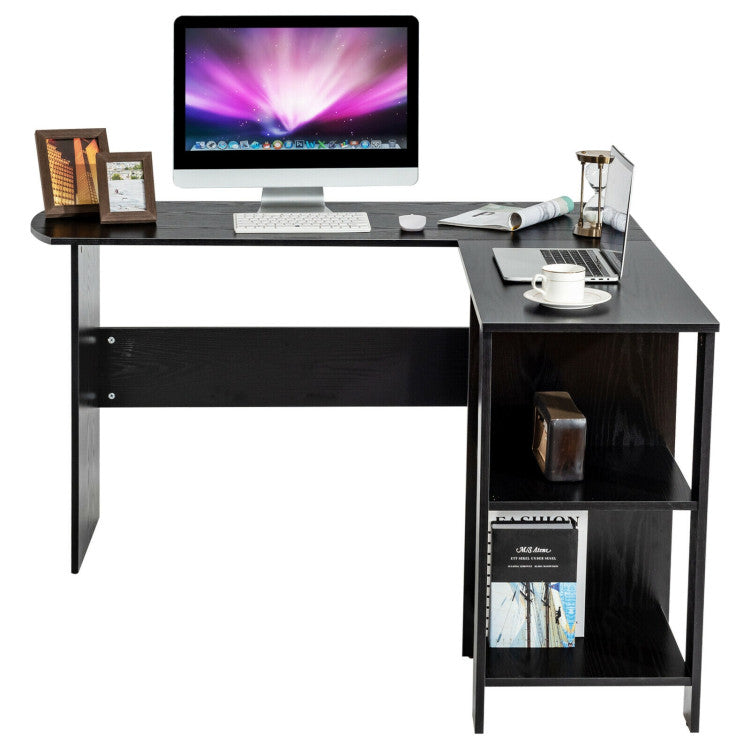 Modern L-Shaped Computer Desk with Shelves