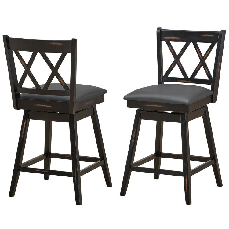 2 Pieces 24 Inch Swivel Counter Height Barstool Set with Rubber Wood Legs