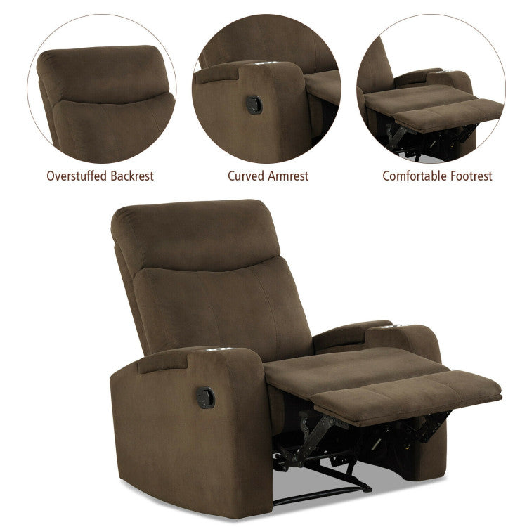 Recliner Chair Single Sofa Lounger with Arm Storage and Cup Holder for Living Room