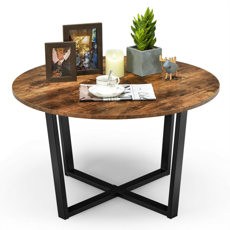 Round Industrial Style Cocktail Side Coffee Table with Metal Frame