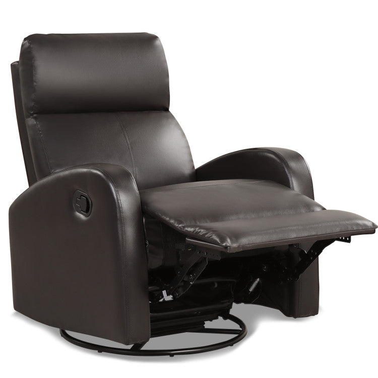 Leather Recliner Chair with 360° Swivel Glider and Padded Seat