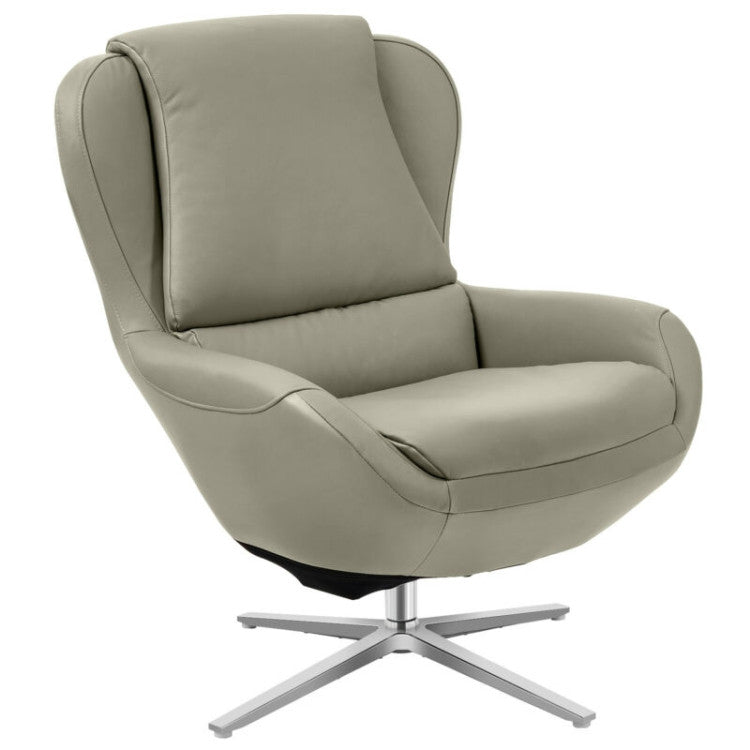 360° Swivel Leather Lounge Chair with Ottoman and Aluminum Alloy Base