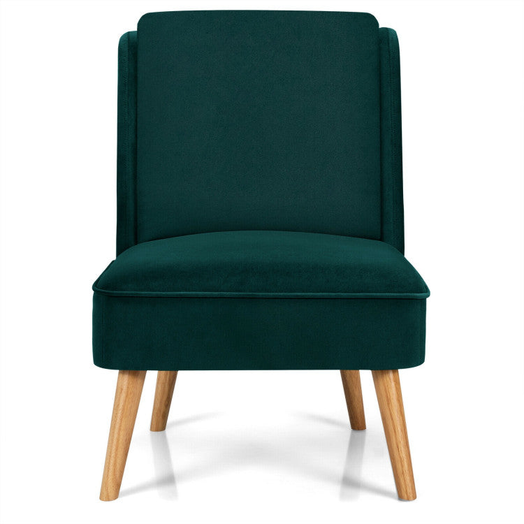 Velvet Accent Armless Side Chair with Rubber Wood Legs for Bedroom