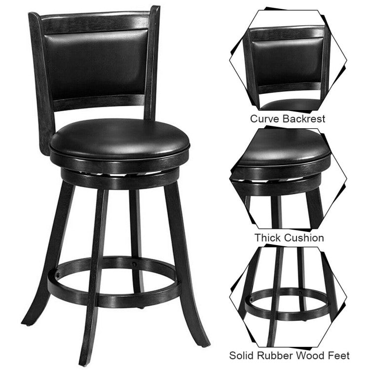 2 Pieces 24 Inch Swivel Counter Stool Dining Chair Upholstered Seat