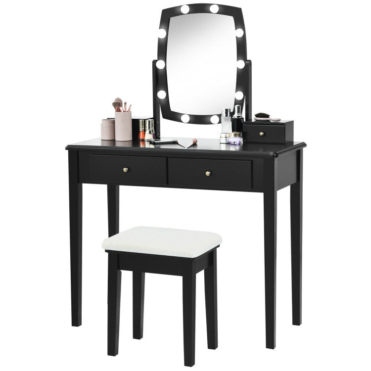 Vanity Table Set with Lighted Mirror for Bedroom and Dressing Room