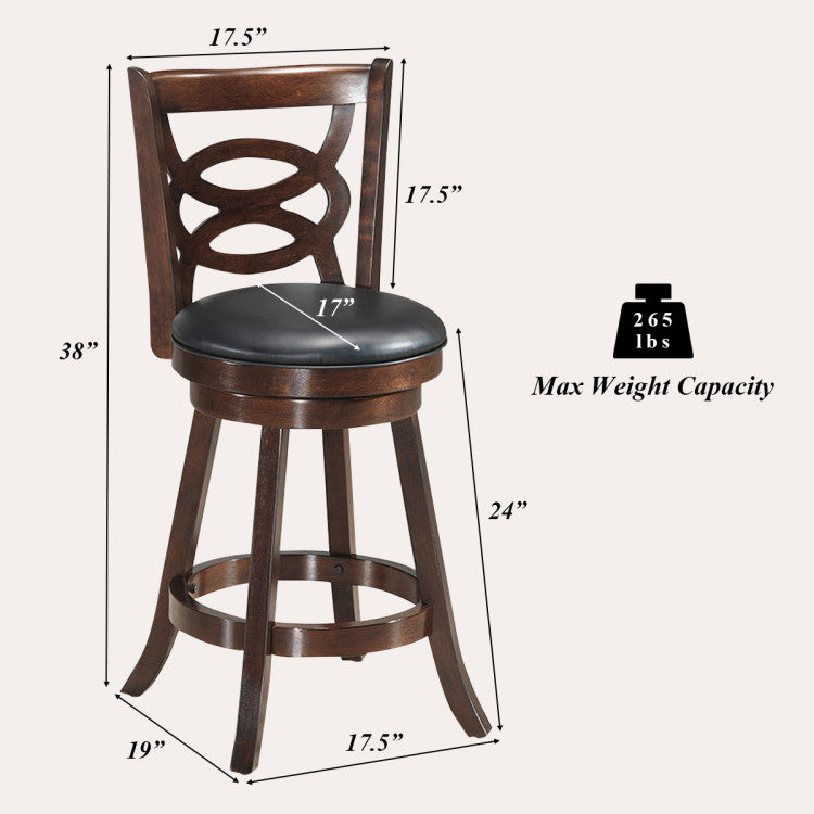 24 Inch Counter Height Upholstered Swivel Bar Stool with Cushion Seat