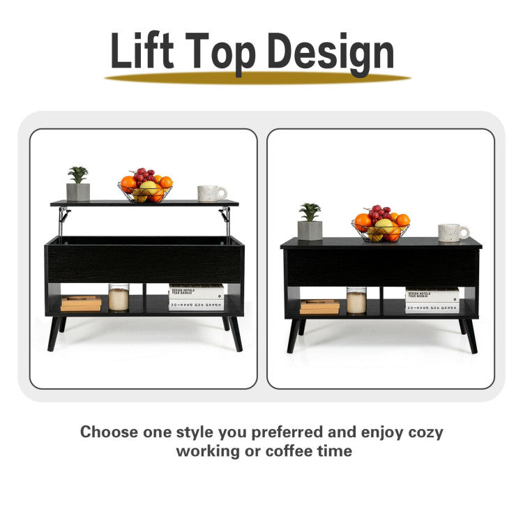 31.5 Inch Lift-Top Coffee Table with Hidden Storage and 2 Open Shelves