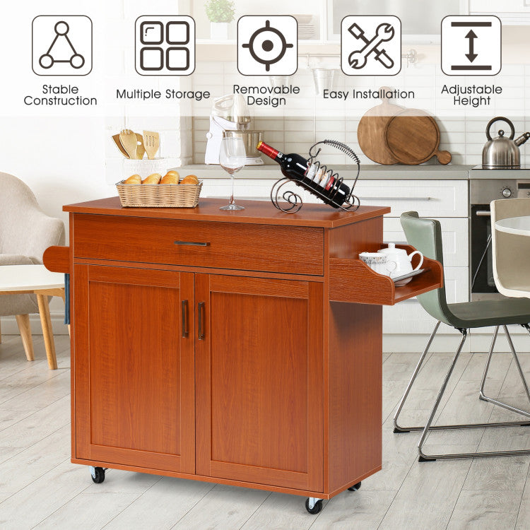 Rolling Kitchen Island Cart with Towel and Spice Rack