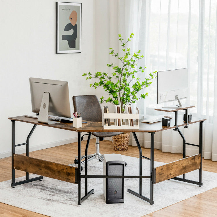 88.5 Inch L Shaped Reversible Computer Desk Table with Monitor Stand