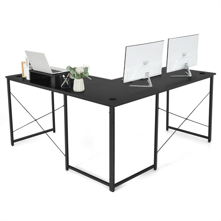 95 Inch 2-Person L-Shaped Long Reversible Computer Desk with Monitor Stand