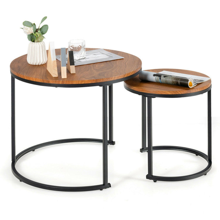 Set of 2 Modern round Stacking Nesting Coffee Tables