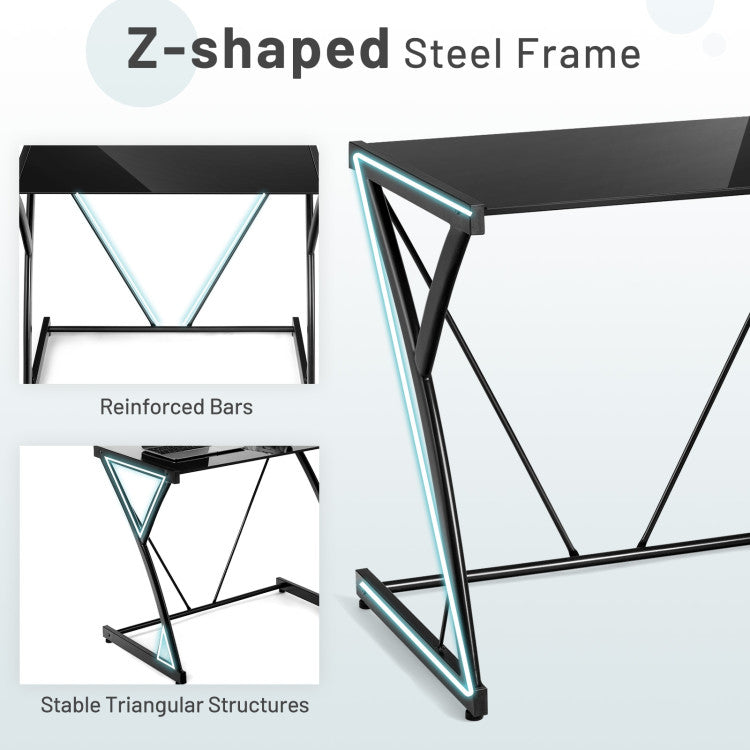 Glass Top Computer Desk Writing Study Workstation