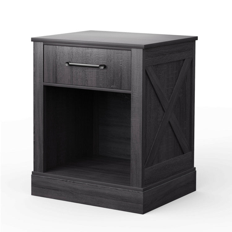 Compact Nightstand with Drawer and Open Compartment