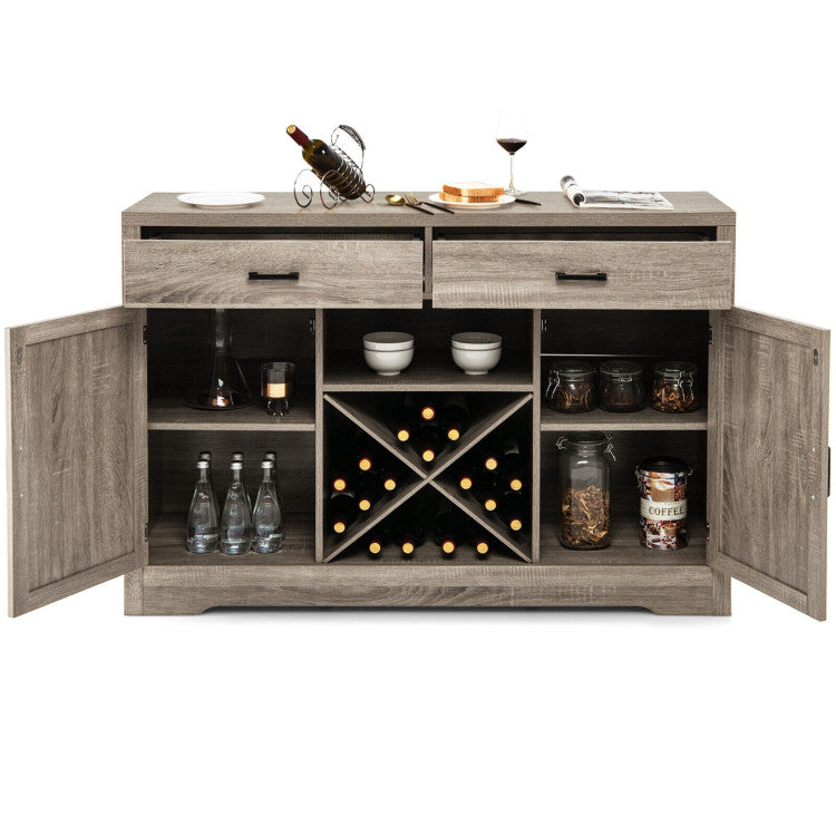 Wooden Buffet Cabinet with 2 Large Storage Drawers and Detachable Wine Rack