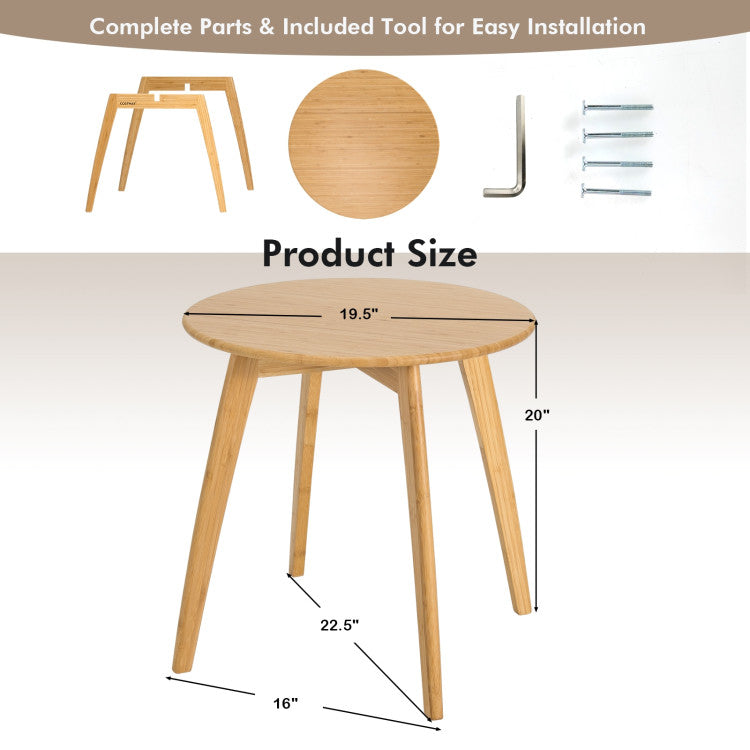 Bamboo round Side Table with 4 Splayed Legs and round Tabletop for Living Room