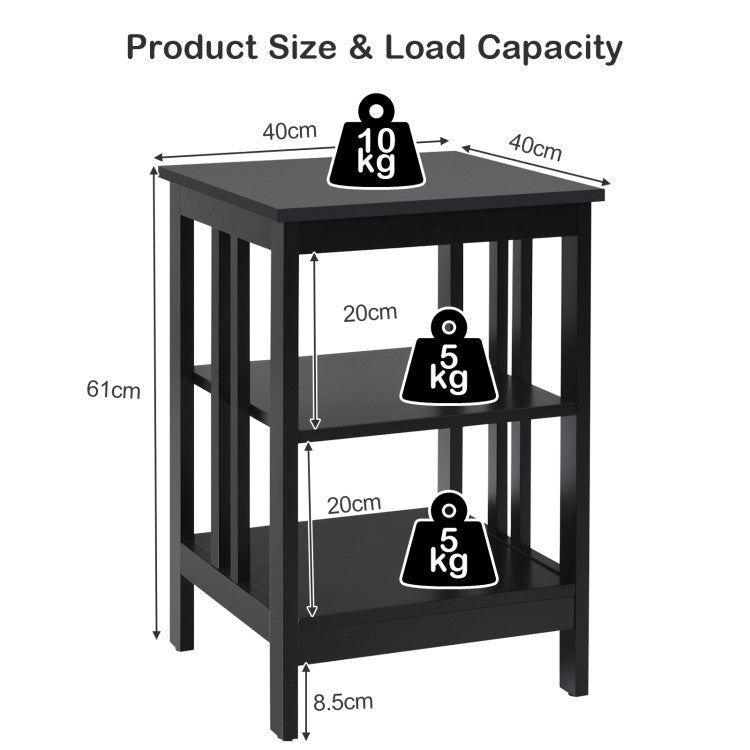 3-Tier Nightstand Sofa Side Table with Baffles and round Corners