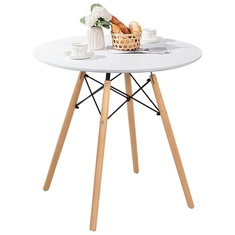 Round Modern Dining Table with Solid Beech Wood Legs