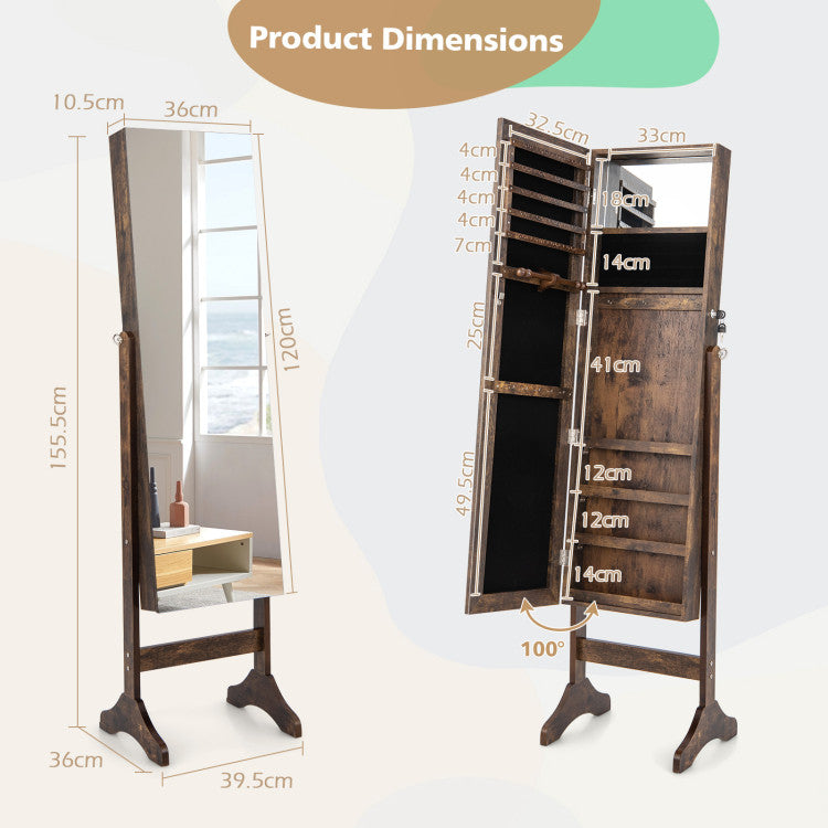 Standing Jewelry Organizer Armoire with Full-Length Mirror