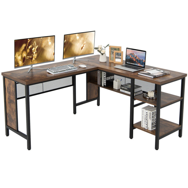 Industrial L-Shaped Corner Computer Desk Office Workstation with Storage Shelves