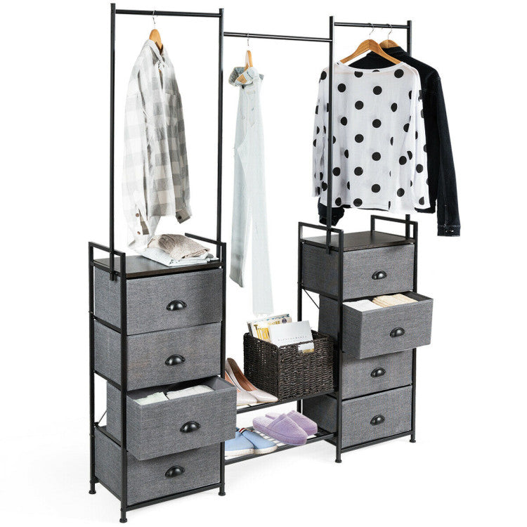 3-In-1 Portable Multifunctional Dresser with 8 Fabric Drawers and Metal Rack