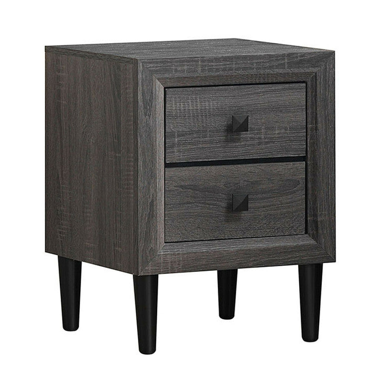 2 Pieces Multipurpose Retro Nightstand Set with 2 Drawers