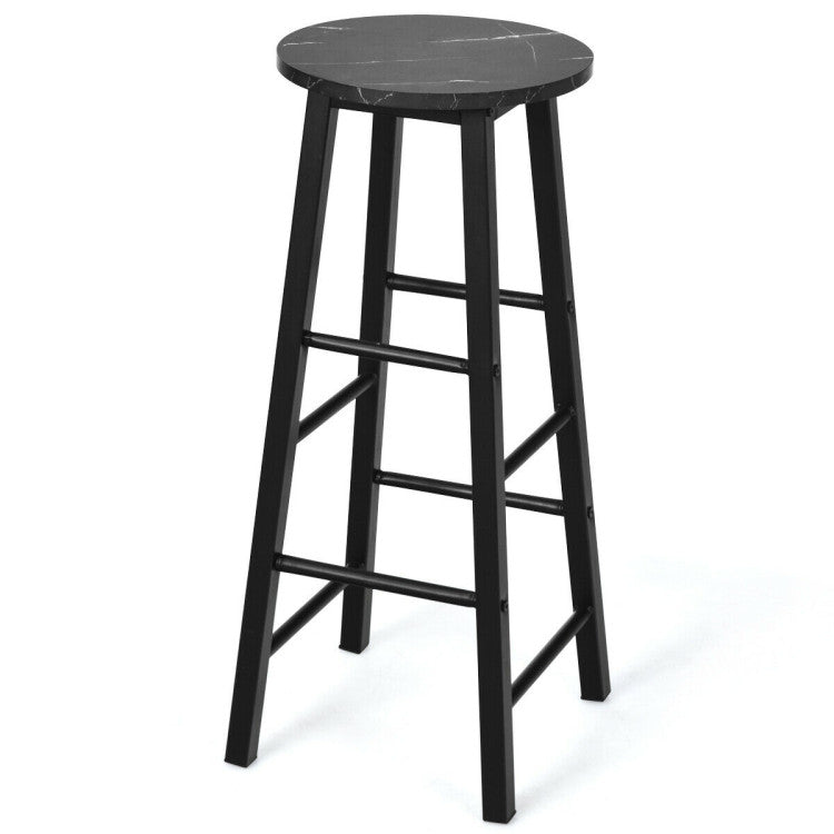 2 Pieces Industrial round Seat Faux Marble Bar Stool Set