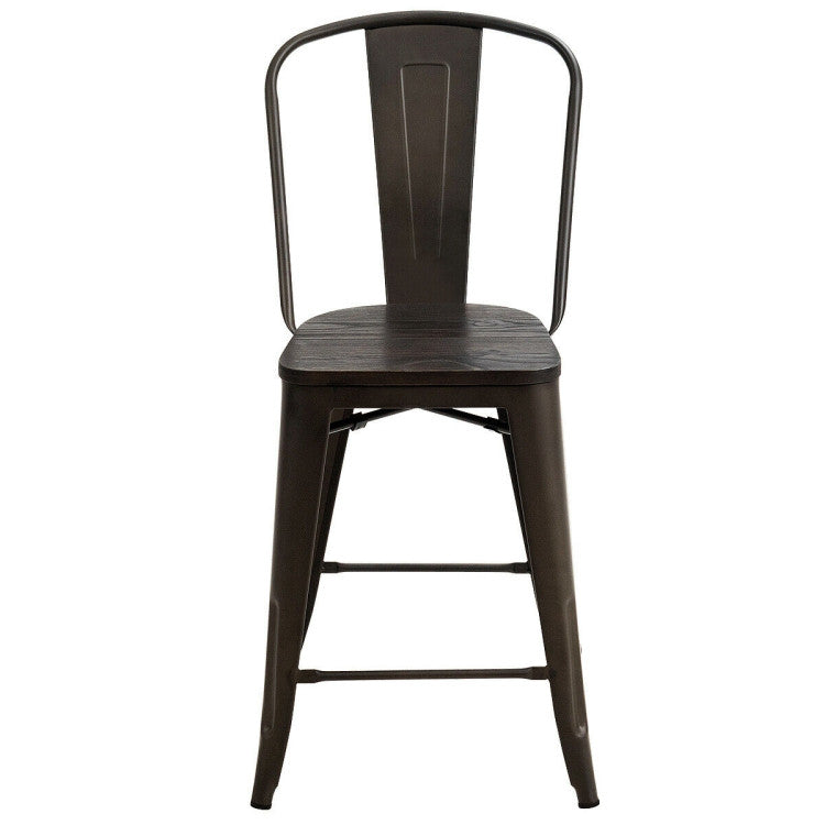 Set of 4 Industrial Metal Counter Stool Dining Chairs with Removable Backrests