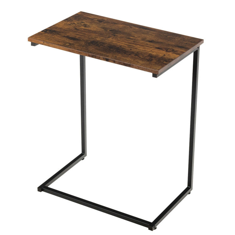 C-Shaped Industrial End Table with Metal Frame