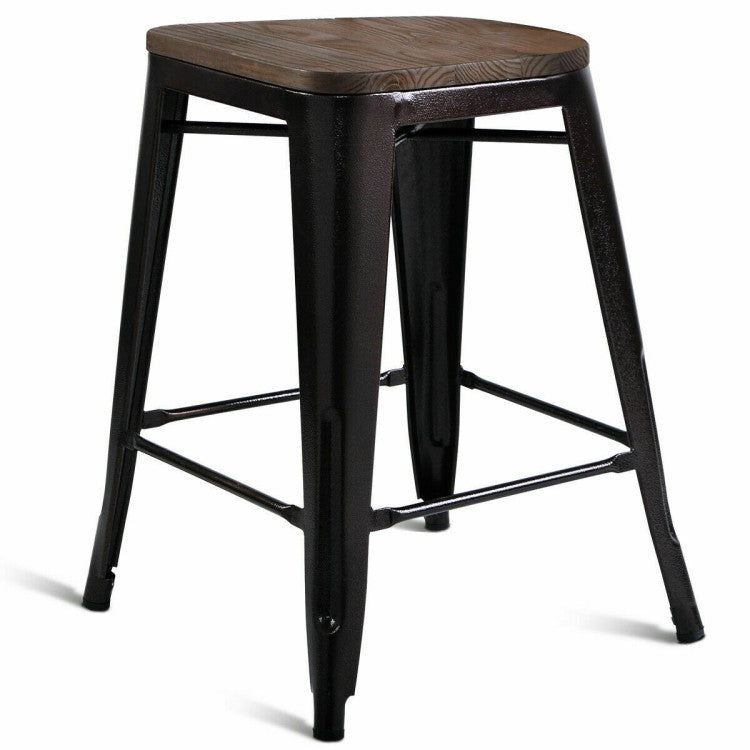 Set of 2 Copper Barstool with Wood Top and High Backrest