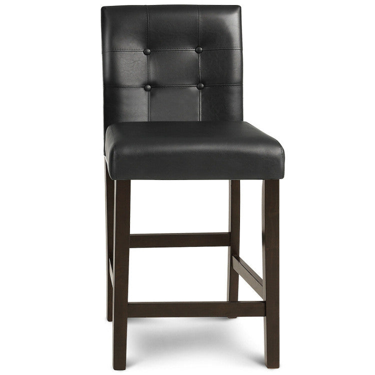 Set of 2 PVC Leather Bar Stools with Solid Wood Legs