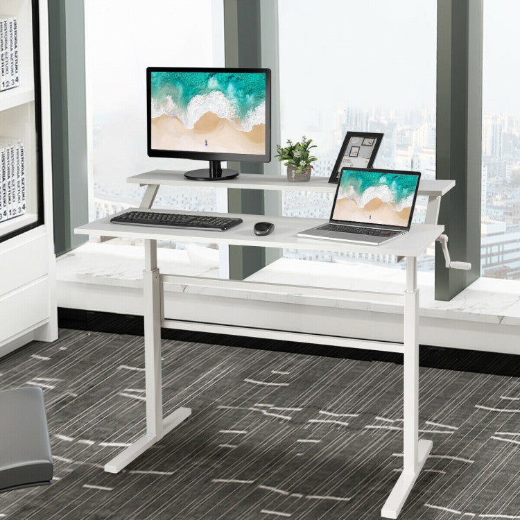 2-Tier Height Adjustable Sit to Standing Desk with Monitor Stand