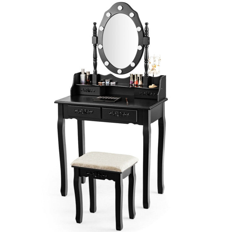 Makeup Vanity Dressing Table Set with Dimmable Bulbs Cushioned Stool