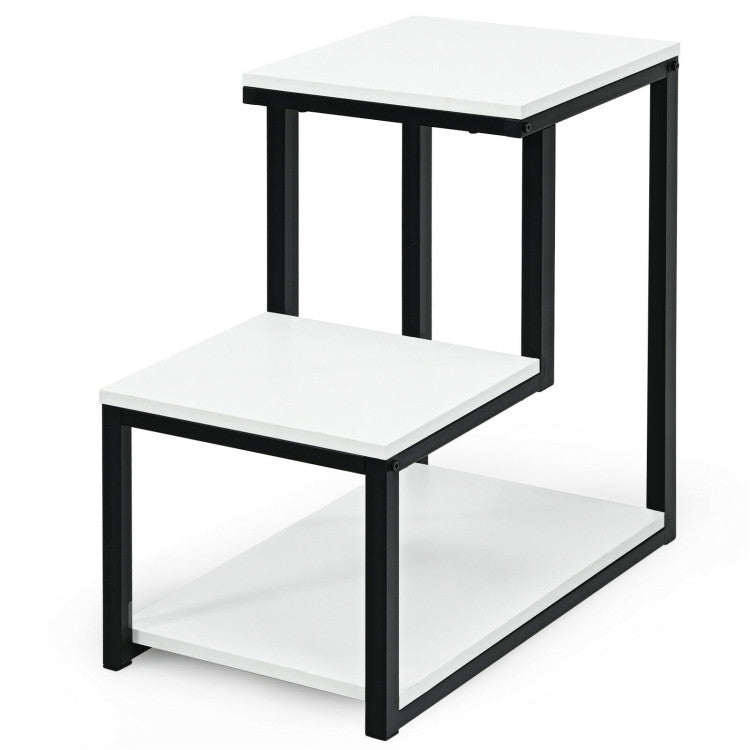 3-Tier Ladder-Shaped Chair Side Table with Storage Shelf