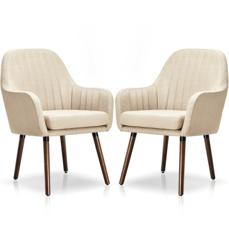 Set of 2 Fabric Upholstered Accent Chairs with Wooden Legs