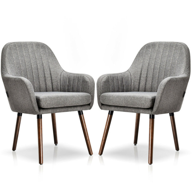 Set of 2 Fabric Upholstered Accent Chairs with Wooden Legs