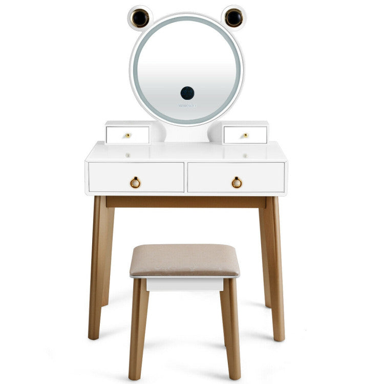 Vanity Set with 3-Color Lighted Touch Screen Dimming Mirror and 4 Drawers