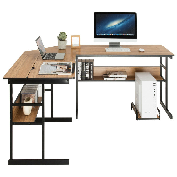 L-Shaped Computer Desk with Tiltable Tabletop