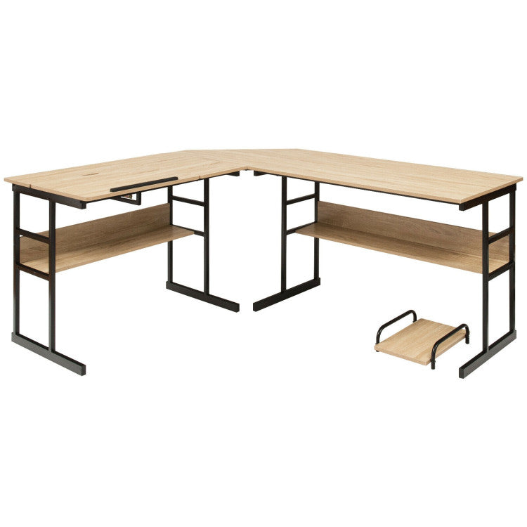 L-Shaped Computer Desk with Tiltable Tabletop